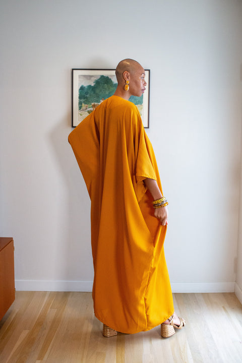 Talitha Cinched Waist Caftan in Saffron Sands