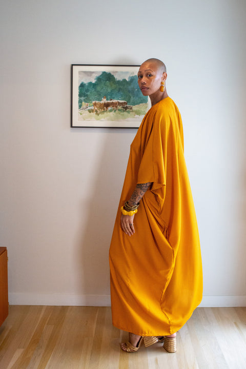 Talitha Cinched Waist Caftan in Saffron Sands