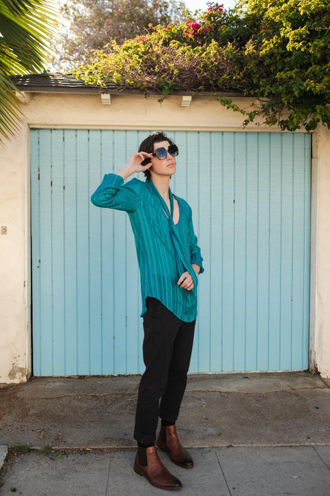 Anjelica Tie Front Blouse in Peacock Teal