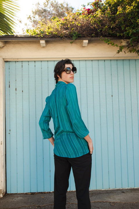 Anjelica Tie Front Blouse in Peacock Teal