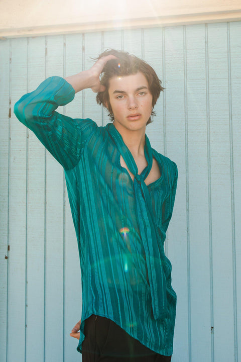 Anjelica Tie Front Blouse in Peacock Teal