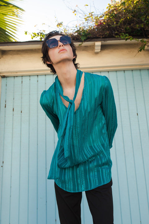 Anjelica Tie Front Blouse in Peacock Teal