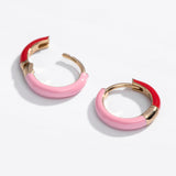 Two Tone Enamel Huggie Hoop Earrings- Black/White or Red/Pink