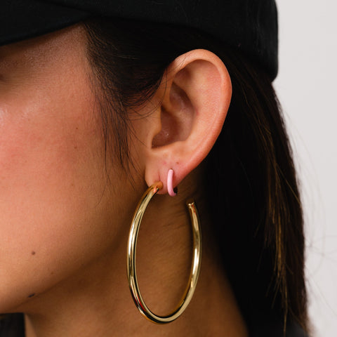 Two Tone Enamel Huggie Hoop Earrings- Black/White or Red/Pink