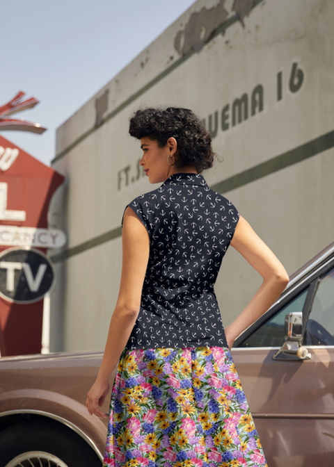 Vintage Style Bow Top in Anchor Print