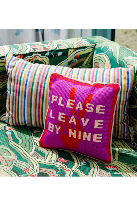Needlepoint Pillow - Please Leave by Nine