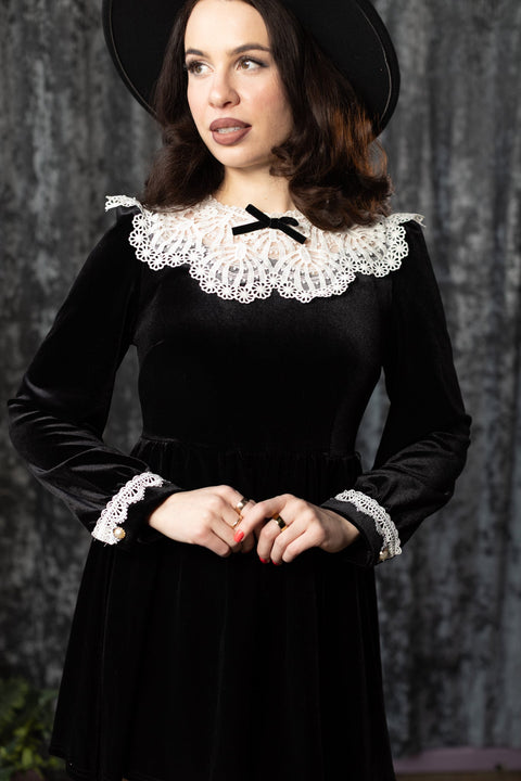 ELORA - Velvet Mini Dress with Collar