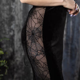 Arachne Velvet Pencil Skirt with Sheer Web Side Panels