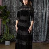 ELOWYN - Velvet and Lace Tiered Maxi Dress