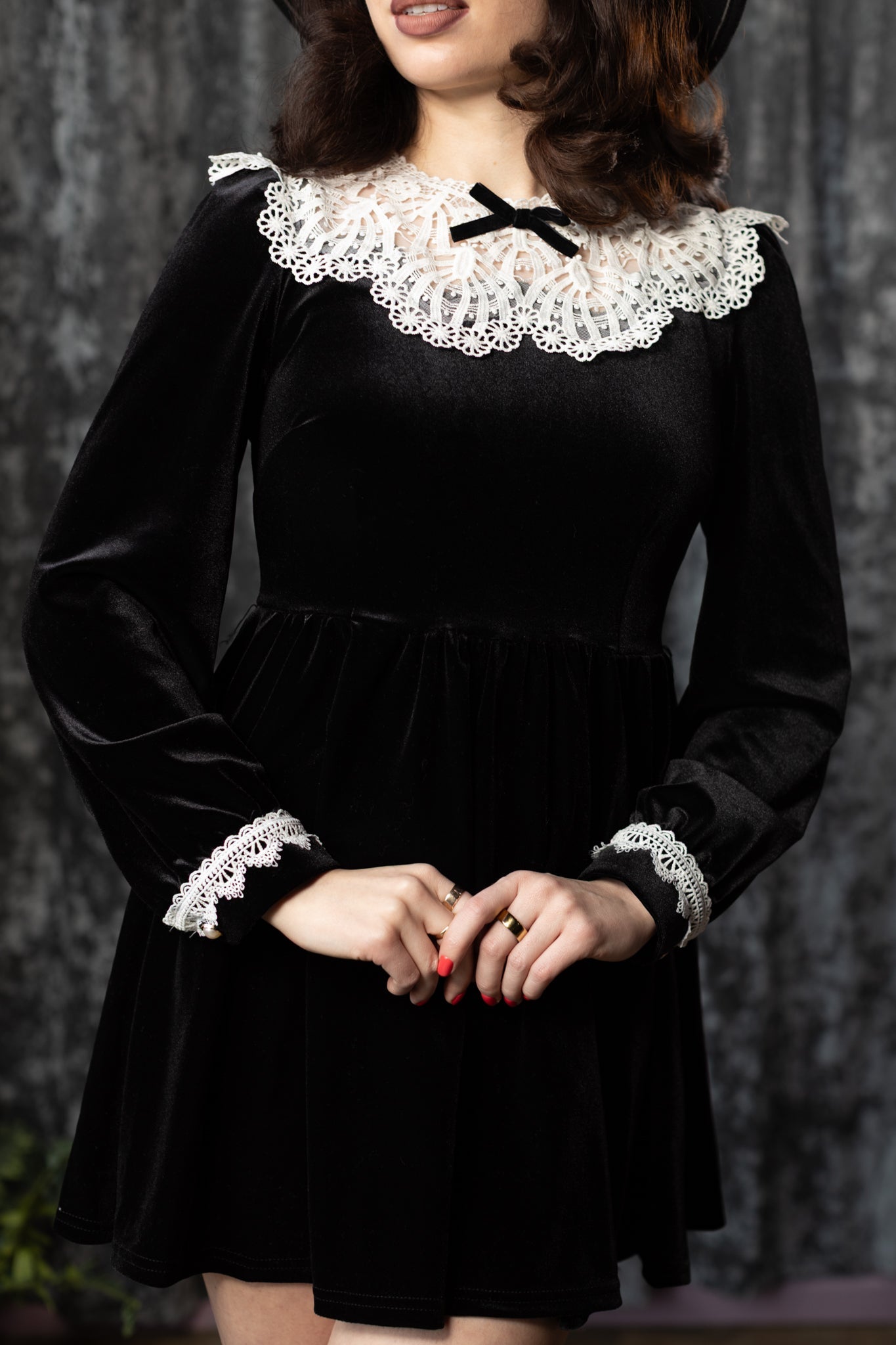 ELORA - Velvet Mini Dress with Collar