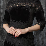 ELOWYN - Velvet and Lace Tiered Maxi Dress