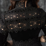 ELOWYN - Velvet and Lace Tiered Maxi Dress