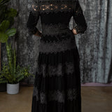 ELOWYN - Velvet and Lace Tiered Maxi Dress
