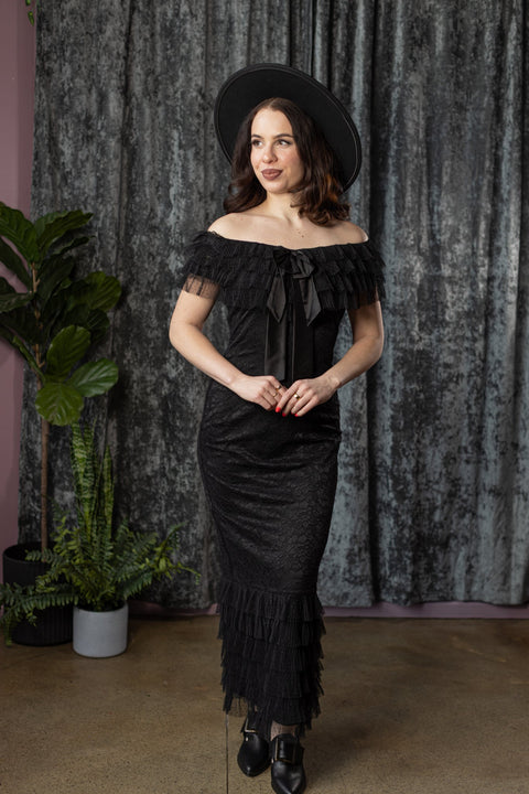 WILHELMINA - Off the Shoulder Lace Ruffle Dress
