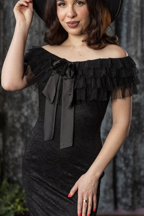 WILHELMINA - Off the Shoulder Lace Ruffle Dress