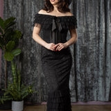 WILHELMINA - Off the Shoulder Lace Ruffle Dress