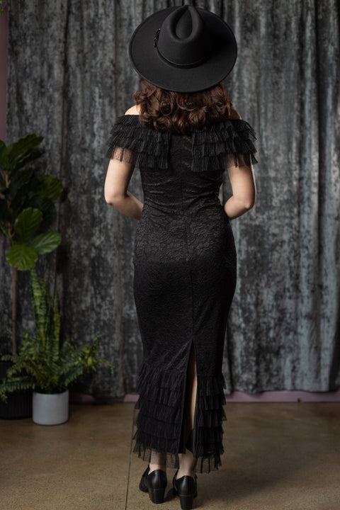 WILHELMINA - Off the Shoulder Lace Ruffle Dress