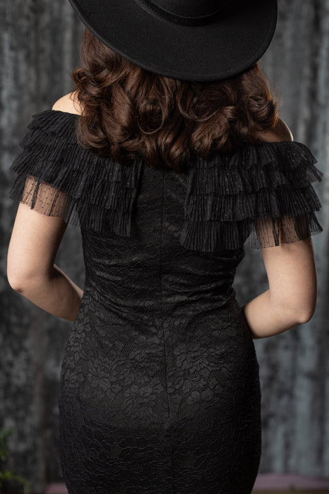 WILHELMINA - Off the Shoulder Lace Ruffle Dress