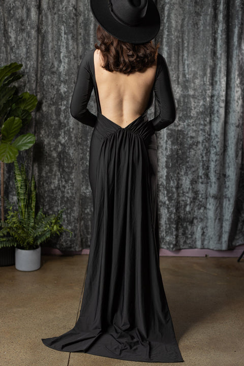 HELENA - Open Back Maxi Dress with Train