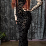 Sheer Hourglass Maxi Dress - Velvet Flocked Snakes