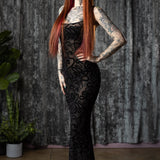 Sheer Hourglass Maxi Dress - Velvet Flocked Snakes