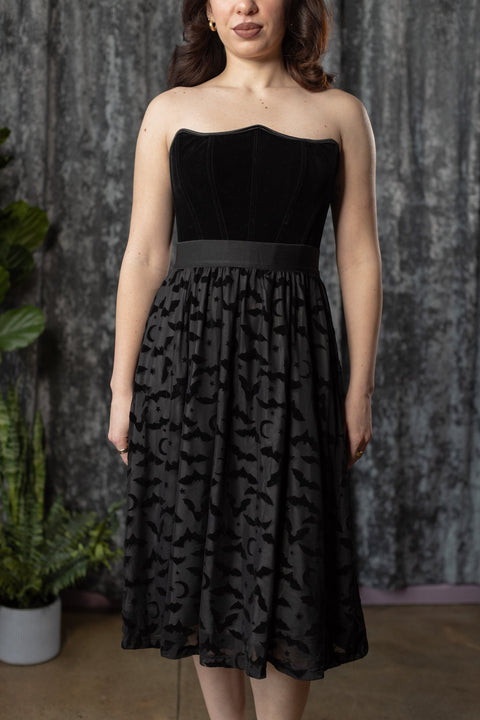 The Draven Full Skirt  - Flocked Velvet Bats