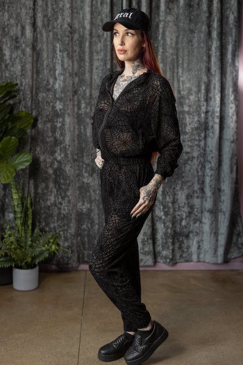 The Sinful Set - WEBS - Sheer Velvet Flocked Track Jacket & Jogger Separates