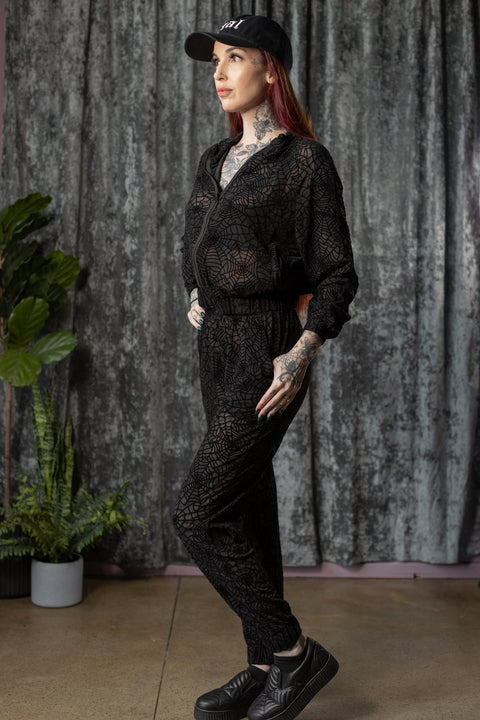 The Sinful Set - WEBS - Sheer Velvet Flocked Track Jacket & Jogger Separates