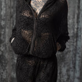 The Sinful Set - WEBS - Sheer Velvet Flocked Track Jacket & Jogger Separates