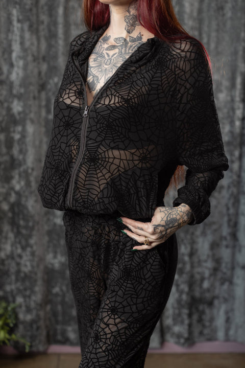 The Sinful Set - WEBS - Sheer Velvet Flocked Track Jacket & Jogger Separates