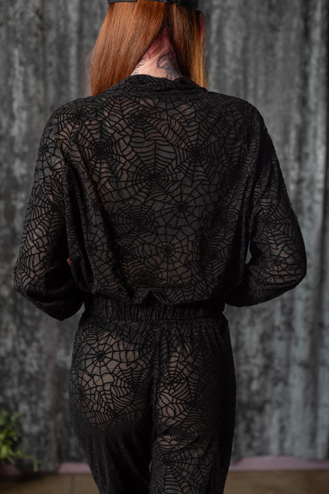 The Sinful Set - WEBS - Sheer Velvet Flocked Track Jacket & Jogger Separates