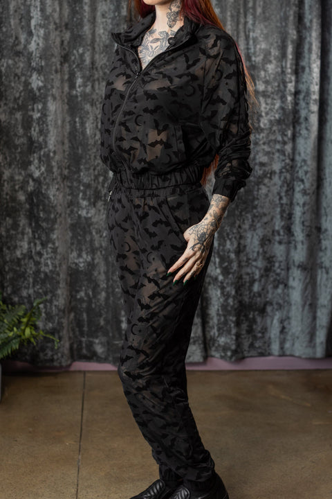 The Sinful Set - BATS - Sheer Velvet Flocked Track Jacket & Jogger Separates
