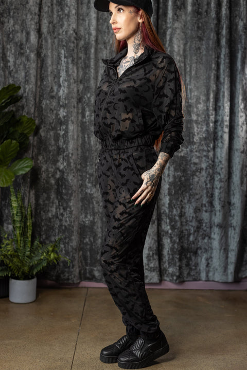 The Sinful Set - BATS - Sheer Velvet Flocked Track Jacket & Jogger Separates