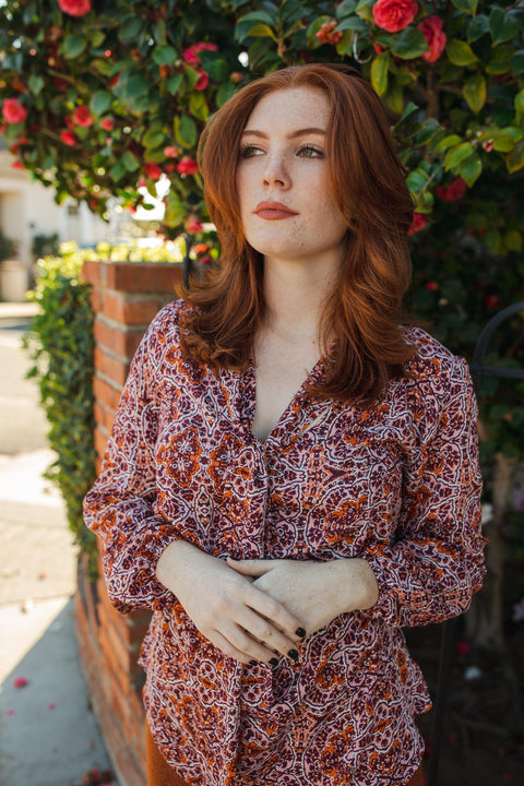Anjelica Tie Front Blouse in Willoughby Pulse