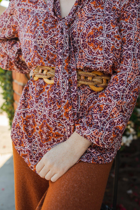 Anjelica Tie Front Blouse in Willoughby Pulse