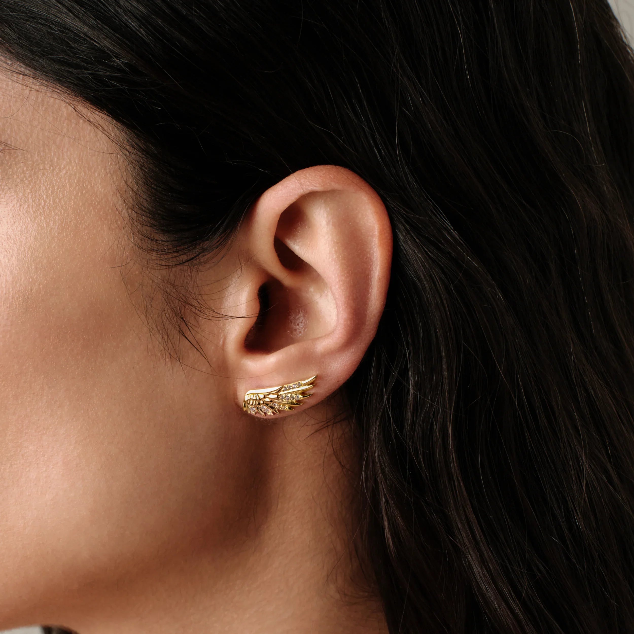 White Sapphire Wing Ear Climber Earring