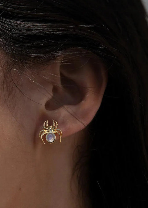 Moonstone Spider Stud Earrings