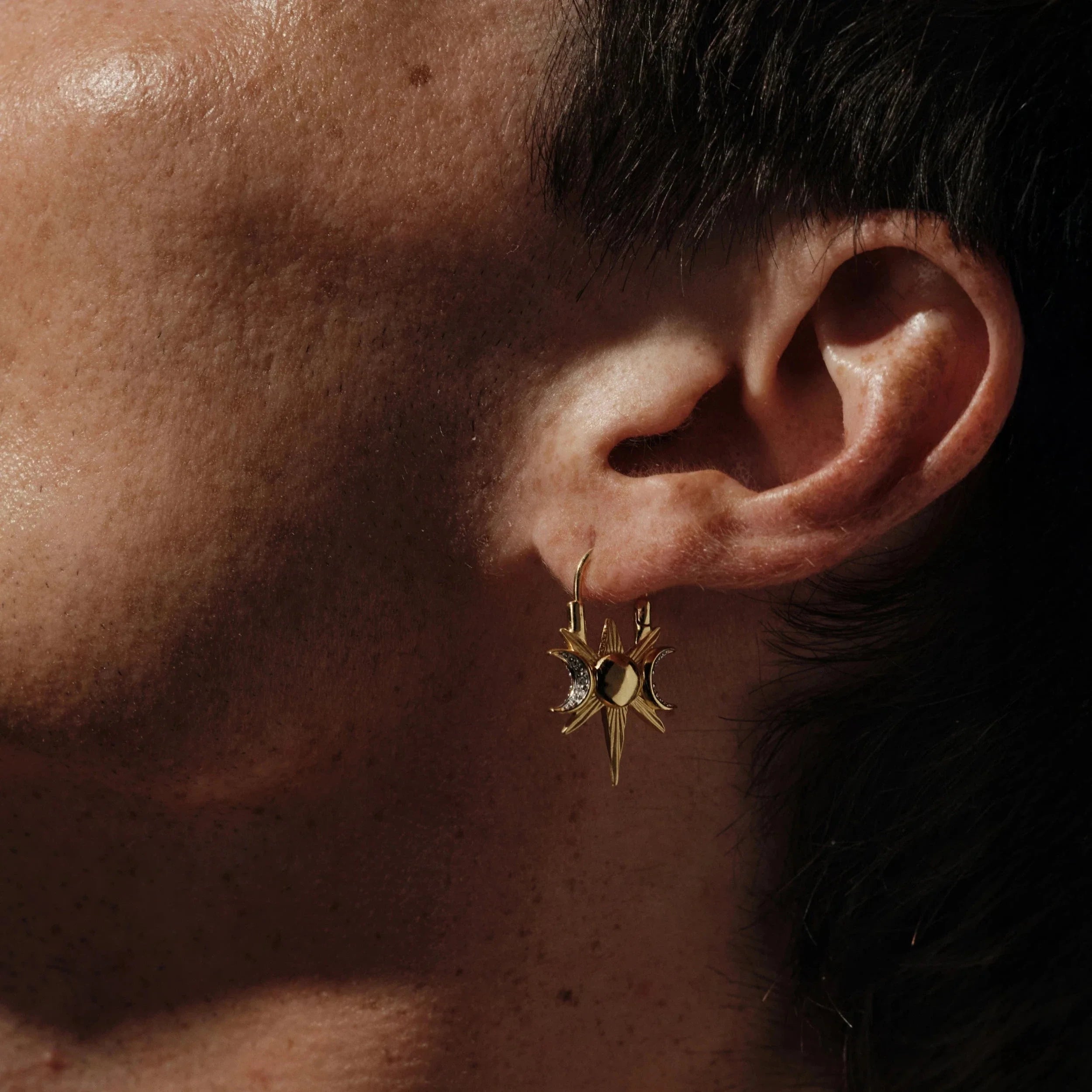 Spiked Triple Moon Huggie Earrings
