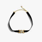 Triple Moon Velvet Choker Sterling Silver