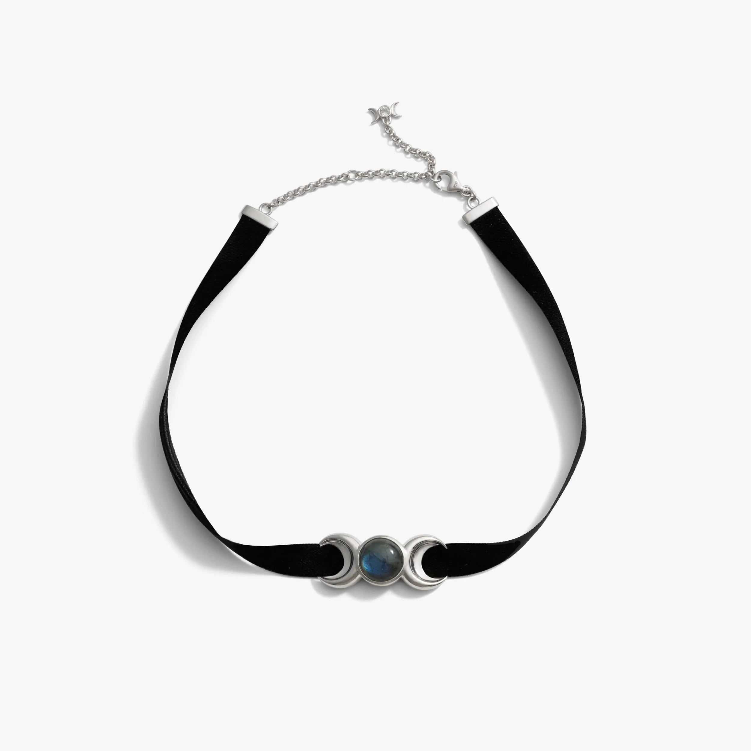 Triple Moon Velvet Choker Sterling Silver