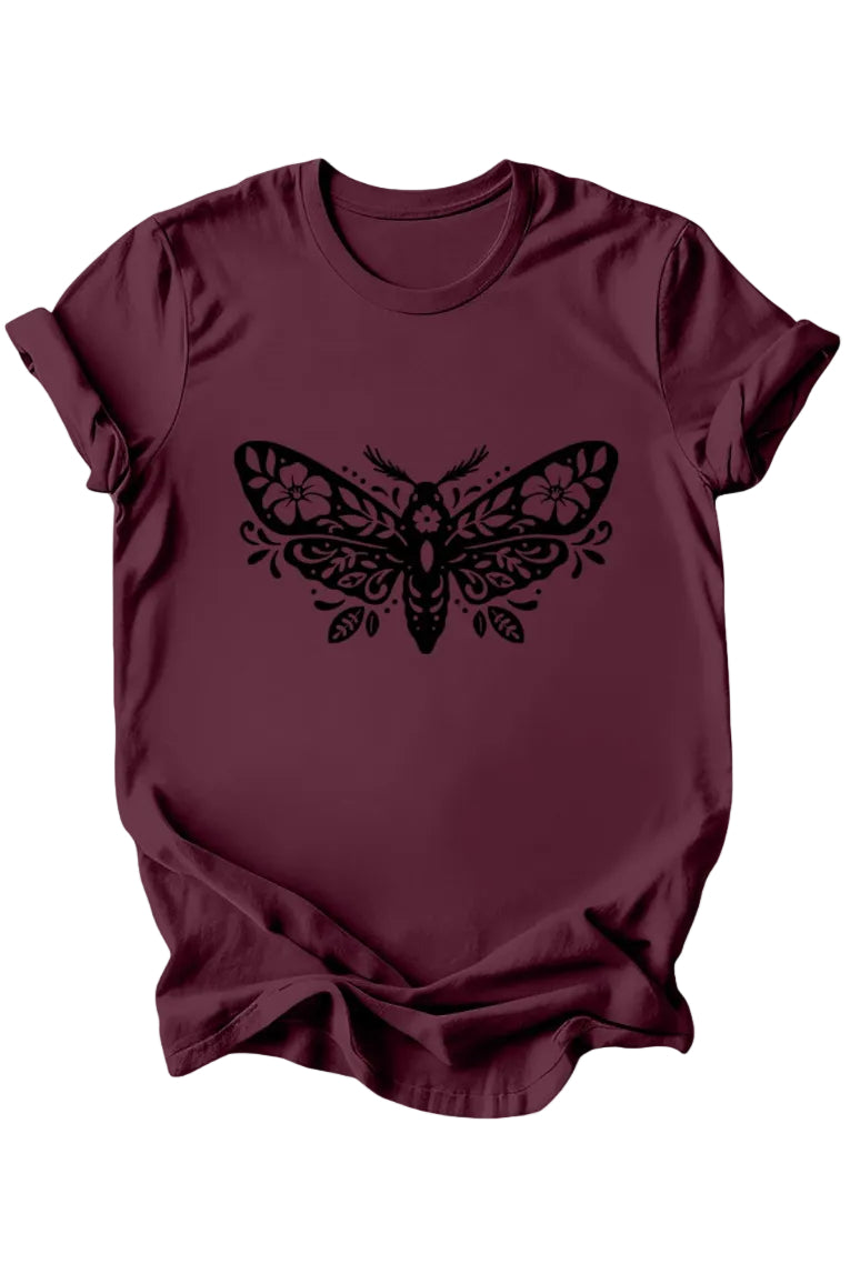 Floral Moth T-Shirt: Burgundy or Emerald