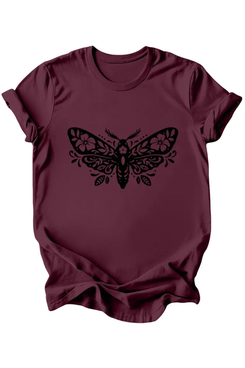 Floral Moth T-Shirt: Burgundy or Emerald