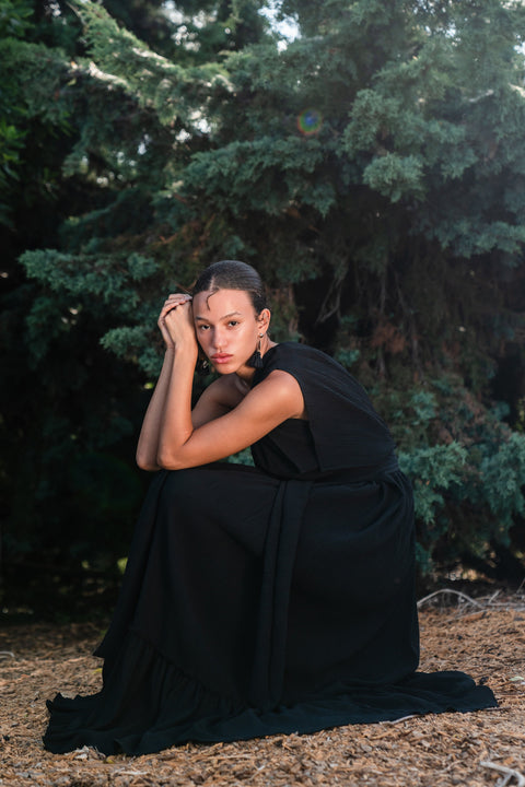 Tatjana One-Shoulder Maxi Dress in Black Diamond