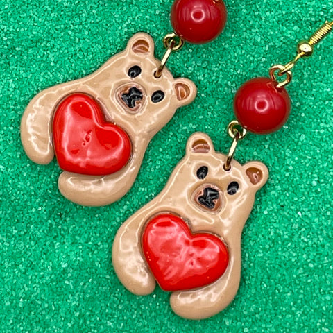 Holiday Lovie Bear with Heart Earrings