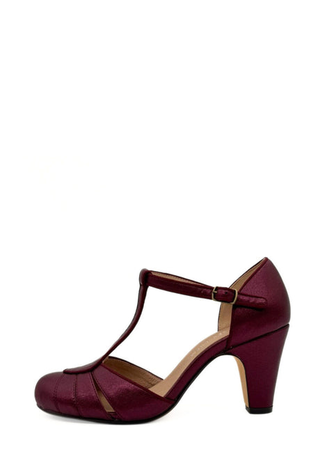 Mulberry Metallic T-Strap Heels Burgundy