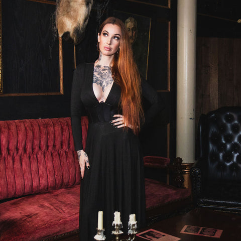 Blair - Jersey Maxi Dress with Vegan Leather Corset Waist