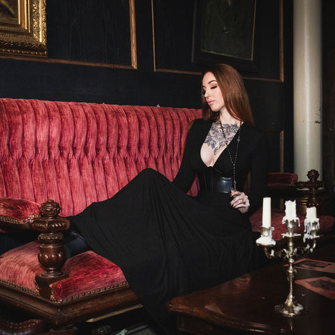 Blair - Jersey Maxi Dress with Vegan Leather Corset Waist