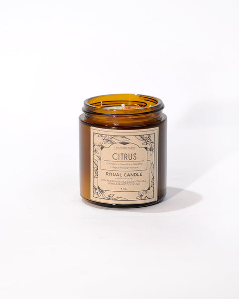 Citrus Ritual Candle with Quartz and Herbs