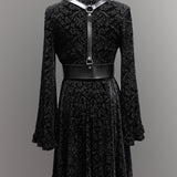 Nyx - Bell Sleeved Velvet Damask Dress with Harness