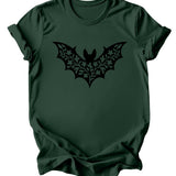 Floral Bat Silhouette T-Shirt: Burgundy or Emerald